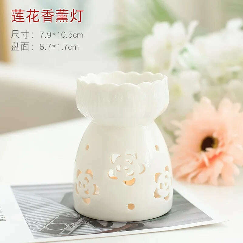 Wax Melt Essential Oil Burner, Ceramic Aroma Burners Diffuser Holder Aromatherapy Tarts Assorted Wax Scented Candle Warmer - KIMLUD