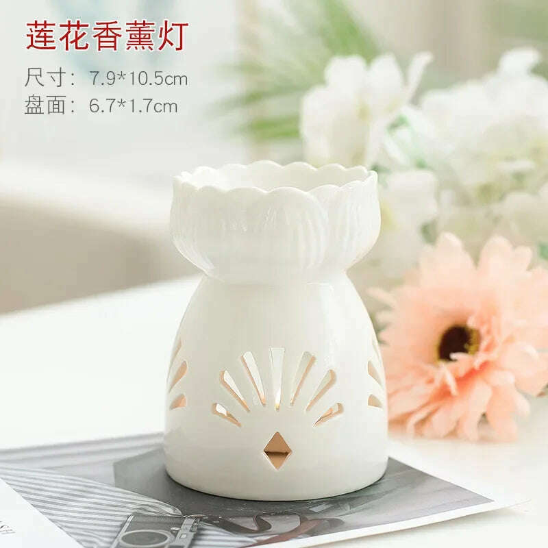 Wax Melt Essential Oil Burner, Ceramic Aroma Burners Diffuser Holder Aromatherapy Tarts Assorted Wax Scented Candle Warmer - KIMLUD