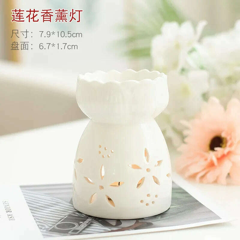 Wax Melt Essential Oil Burner, Ceramic Aroma Burners Diffuser Holder Aromatherapy Tarts Assorted Wax Scented Candle Warmer - KIMLUD