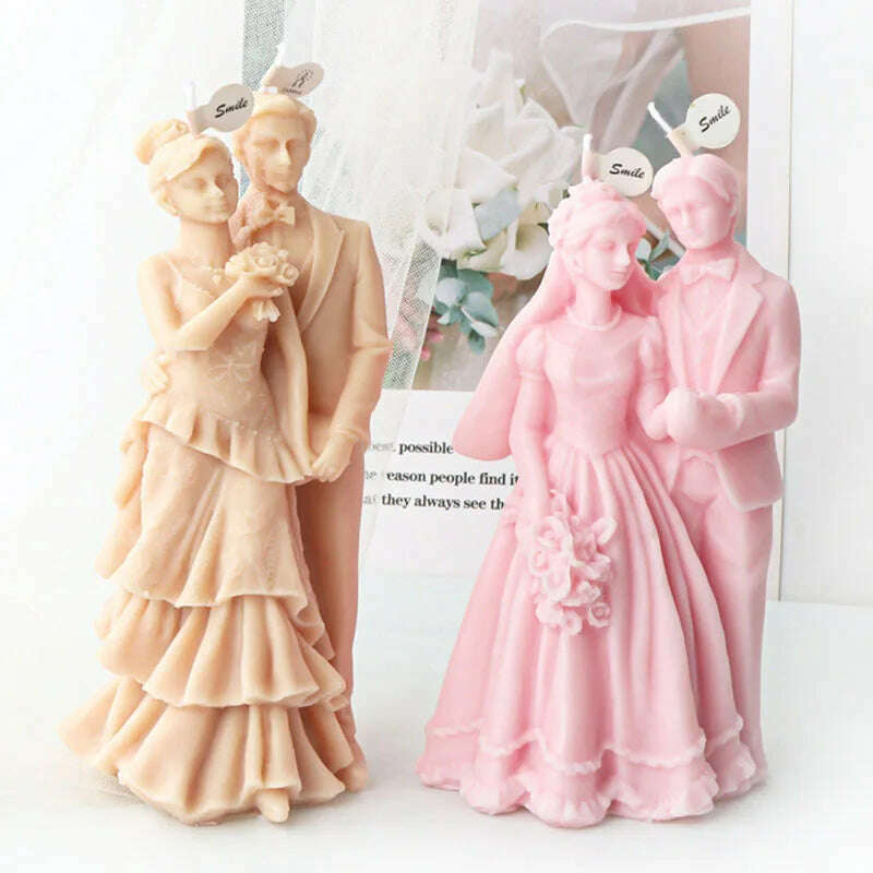 Wedding Ceremony Candle Silicone Mold Bride and groom Sweet Companion DIY Scented Candle Gypsum Mould Valentine's Day Decor Gift - KIMLUD