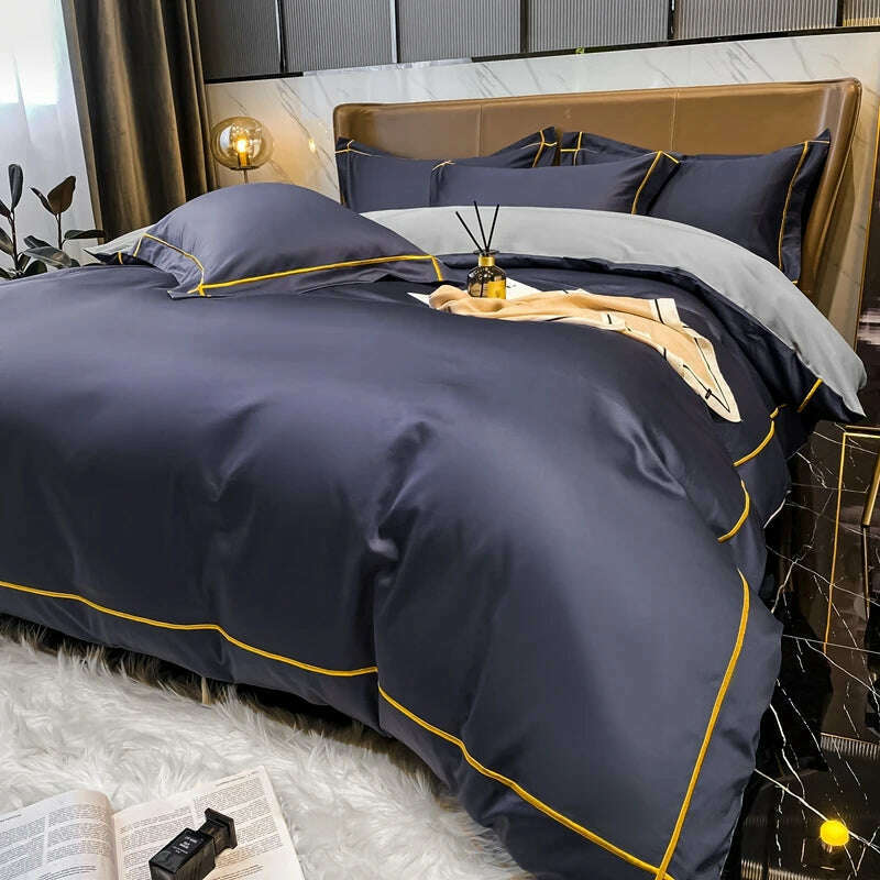White Egyptian Cotton Bedding Sets Queen King Size Embroidery Duvet Cover Flat/Fitted Sheet Bed Linen Hotel Style Home Textiles - KIMLUD