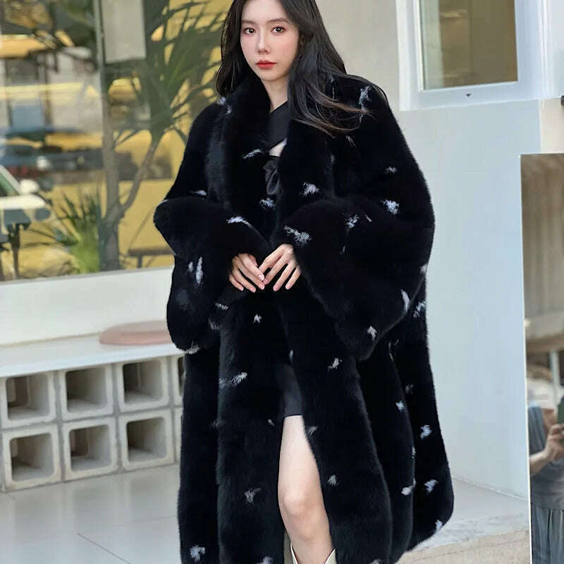 KIMLUD, White Spotted Fox Fur Flare sleeve Coats Women Winter Warm Outerwear High Quality Genuine Fox Fur Thick Fur Coat 2022 New, KIMLUD Womens Clothes