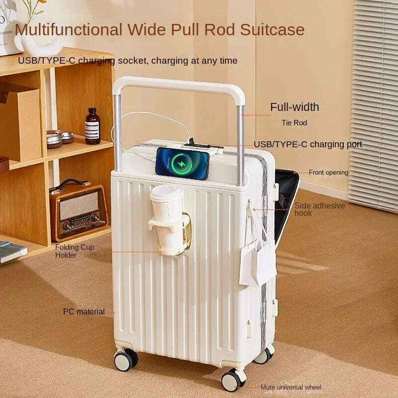 KIMLUD, Wide Handle Front Opening Luggage 20" Suitcase Laptop Bag Multifunction Password Trolley Case Carrier 28-inch Large Capacity, KIMLUD Womens Clothes