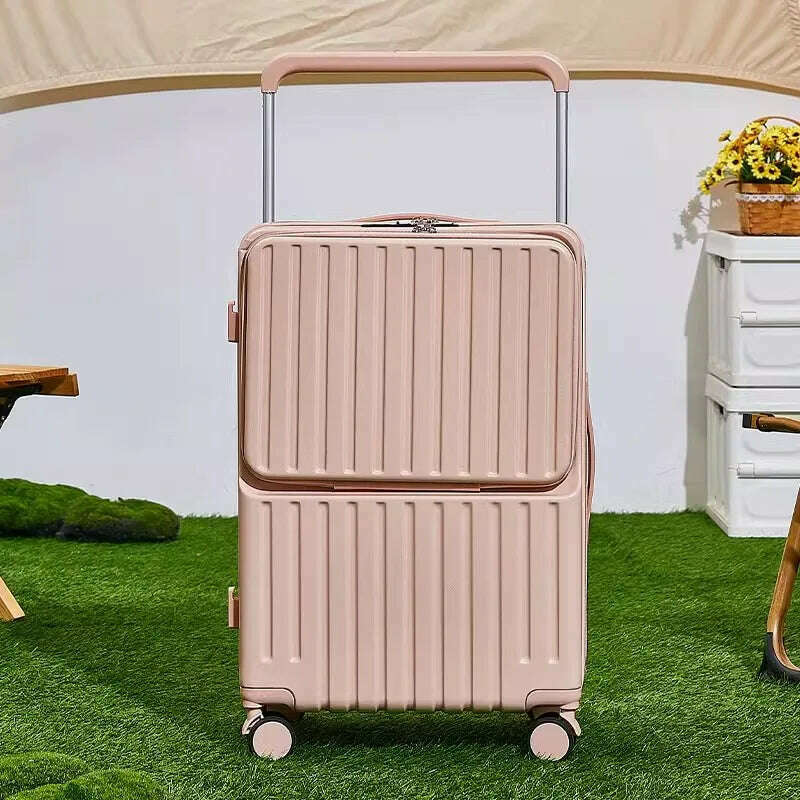 KIMLUD, Wide Handle Front Opening Luggage 20" Suitcase Laptop Bag Multifunction Password Trolley Case Carrier 28-inch Large Capacity, Zipper pink / 22 inch, KIMLUD APPAREL - Womens Clothes
