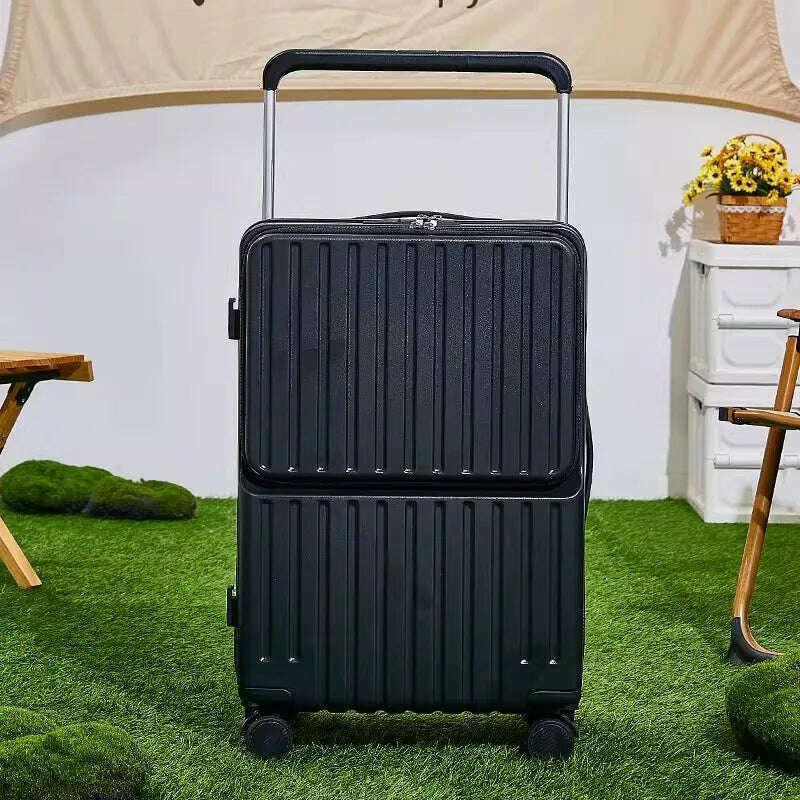 KIMLUD, Wide Handle Front Opening Luggage 20" Suitcase Laptop Bag Multifunction Password Trolley Case Carrier 28-inch Large Capacity, Zipper black / 20 inch, KIMLUD APPAREL - Womens Clothes