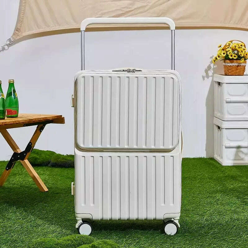 KIMLUD, Wide Handle Front Opening Luggage 20" Suitcase Laptop Bag Multifunction Password Trolley Case Carrier 28-inch Large Capacity, Zipper white / 28 inch, KIMLUD APPAREL - Womens Clothes