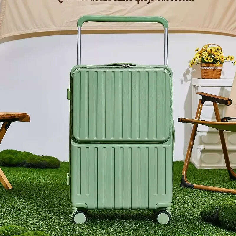 KIMLUD, Wide Handle Front Opening Luggage 20" Suitcase Laptop Bag Multifunction Password Trolley Case Carrier 28-inch Large Capacity, Zipper green / 22 inch, KIMLUD APPAREL - Womens Clothes