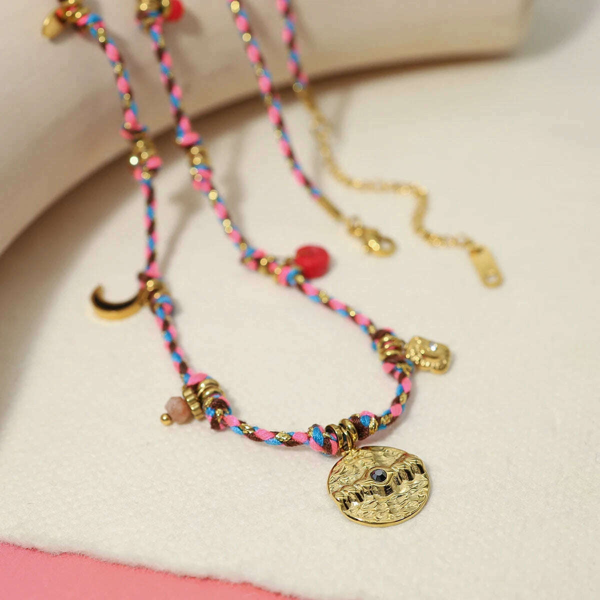 WILD & FREE Vintage Stainless Steel Charms Necklaces for Women Boho Pink Blue Rope Chains Bracelets Trendy Jewelry Sets - KIMLUD