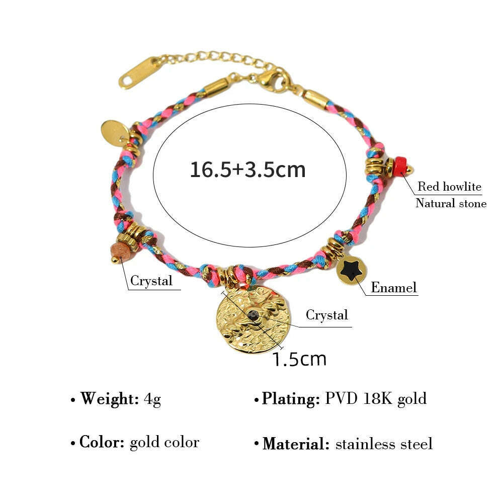 WILD & FREE Vintage Stainless Steel Charms Necklaces for Women Boho Pink Blue Rope Chains Bracelets Trendy Jewelry Sets - KIMLUD
