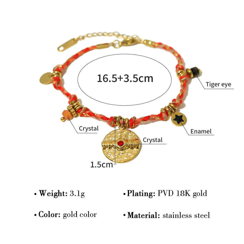 WILD & FREE Vintage Stainless Steel Charms Necklaces for Women Boho Pink Blue Rope Chains Bracelets Trendy Jewelry Sets - KIMLUD