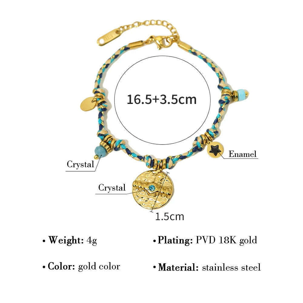 WILD & FREE Vintage Stainless Steel Charms Necklaces for Women Boho Pink Blue Rope Chains Bracelets Trendy Jewelry Sets - KIMLUD