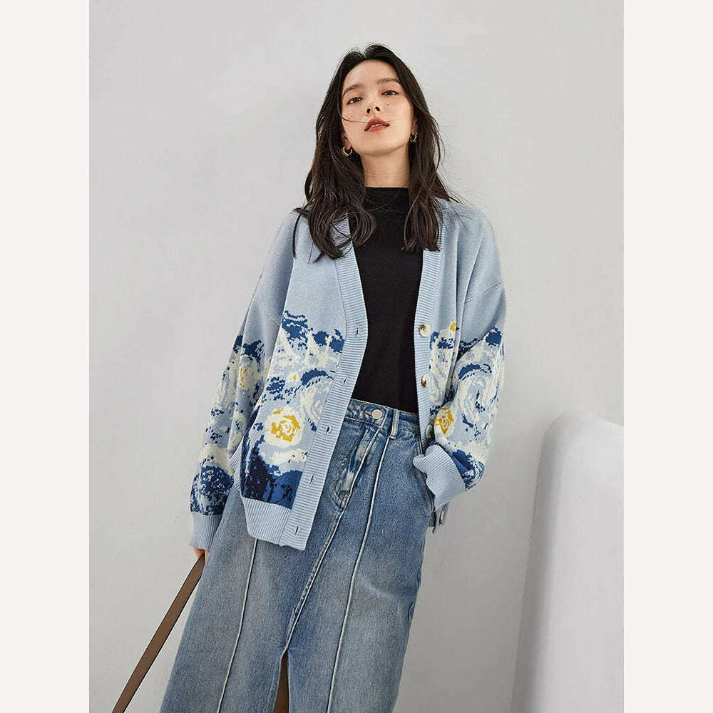 Winter Cardigan for Women 2023 Designer Knitted Sweater Coat Female New Fashion Printing Thick V-neck Casual Oversize Jumpers - KIMLUD