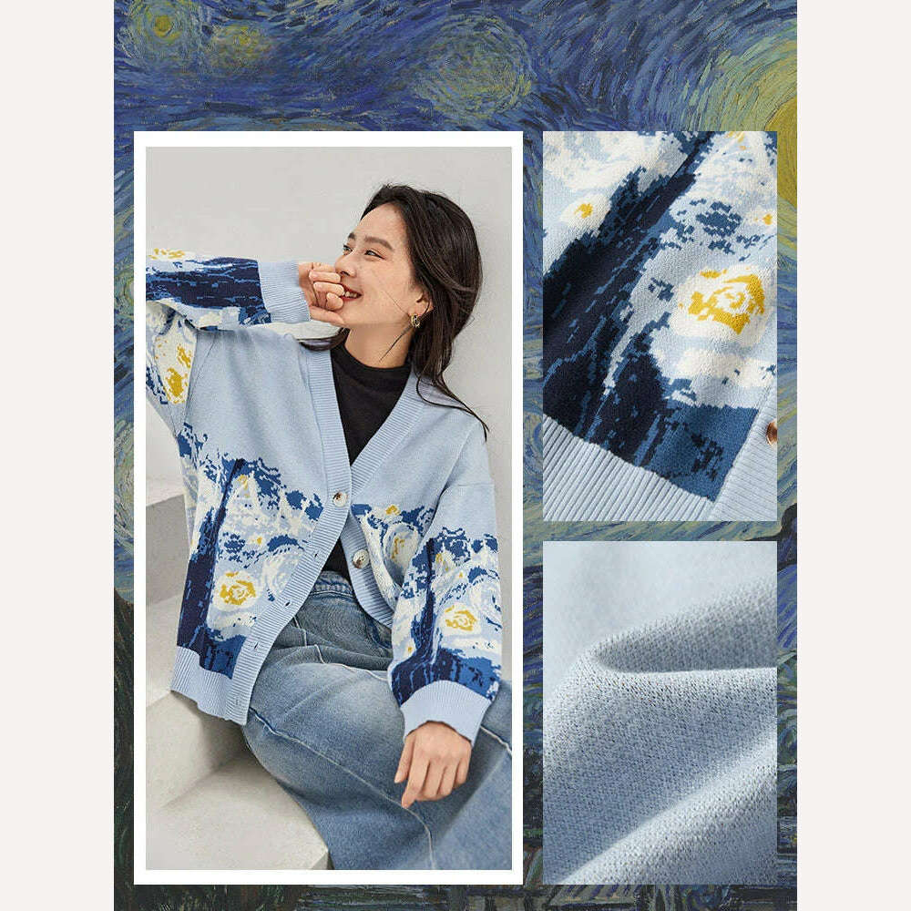 Winter Cardigan for Women 2023 Designer Knitted Sweater Coat Female New Fashion Printing Thick V-neck Casual Oversize Jumpers - KIMLUD