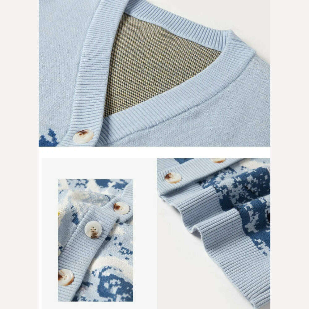 Winter Cardigan for Women 2023 Designer Knitted Sweater Coat Female New Fashion Printing Thick V-neck Casual Oversize Jumpers - KIMLUD