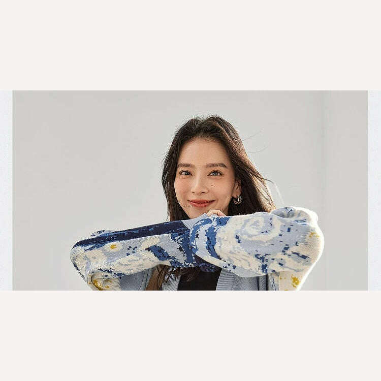Winter Cardigan for Women 2023 Designer Knitted Sweater Coat Female New Fashion Printing Thick V-neck Casual Oversize Jumpers - KIMLUD