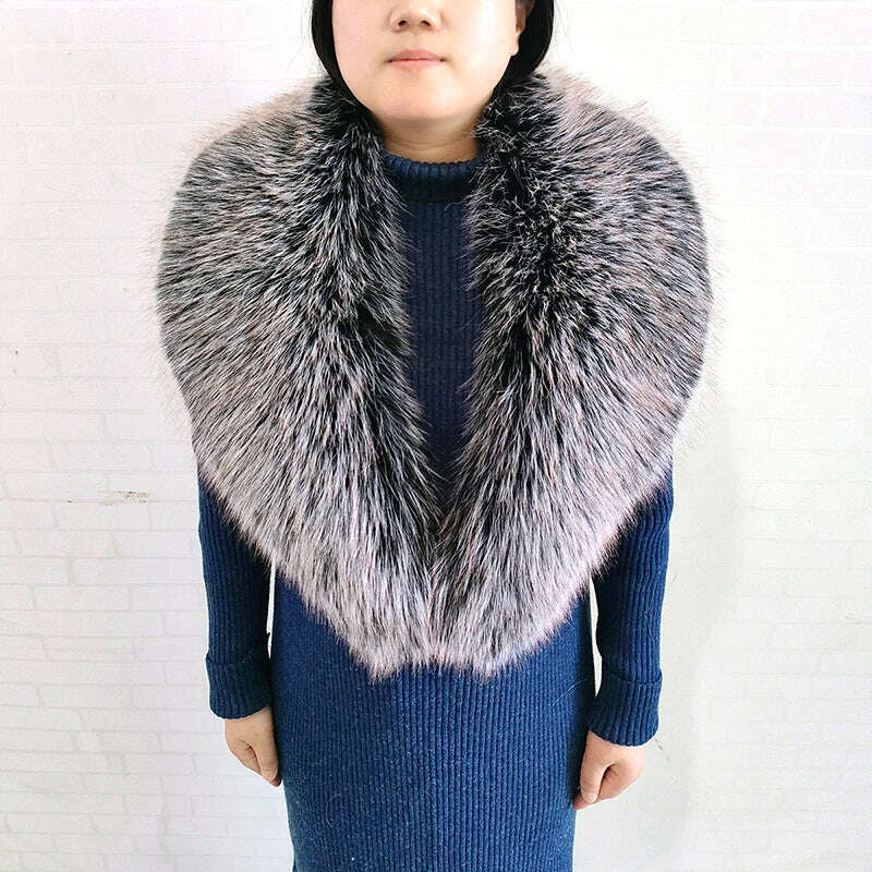 Winter Faux Fur Collar Cuffs Set Women Fluffy Large Shawl Coat Accessories Warm Fashion Fake Fox Fur Scarf Furry Scarves Female - KIMLUD