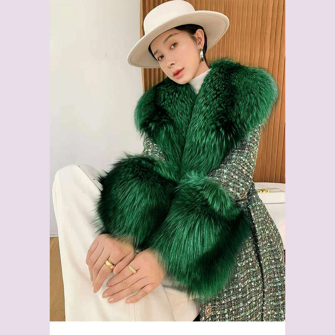 Winter Faux Fur Collar Cuffs Set Women Fluffy Large Shawl Coat Accessories Warm Fashion Fake Fox Fur Scarf Furry Scarves Female - KIMLUD