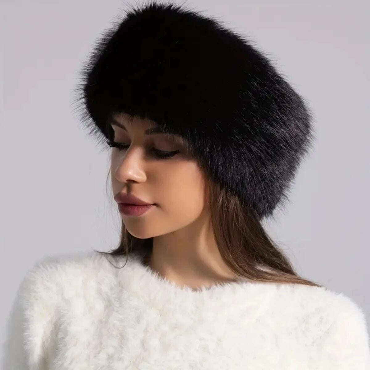 Winter lmitation Fur Thickened Hat Without Top Hat, BreathableComfortable Outdoor Travel Brimless Hat - KIMLUD