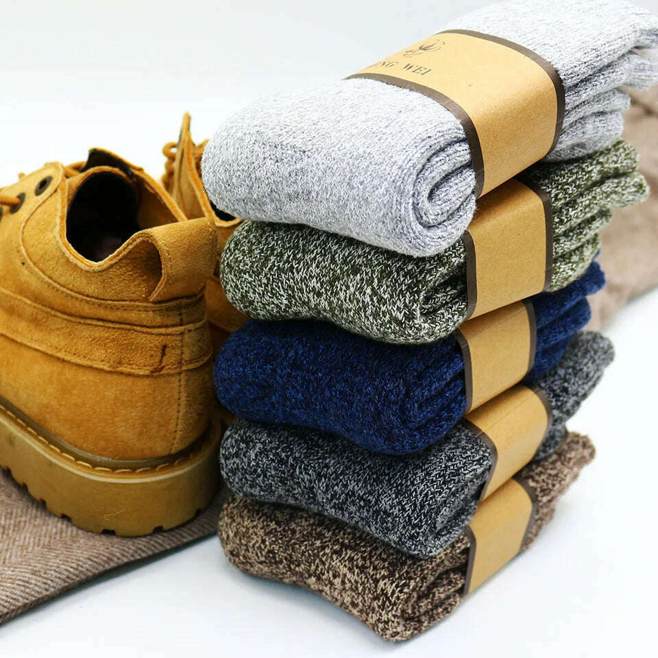 Winter Men&#39;s Merino Wool Socks Super Thick Warm High Quality Harajuku Retro Snow Casual Antifreeze Cashmere Socks Men 3 Pair - KIMLUD
