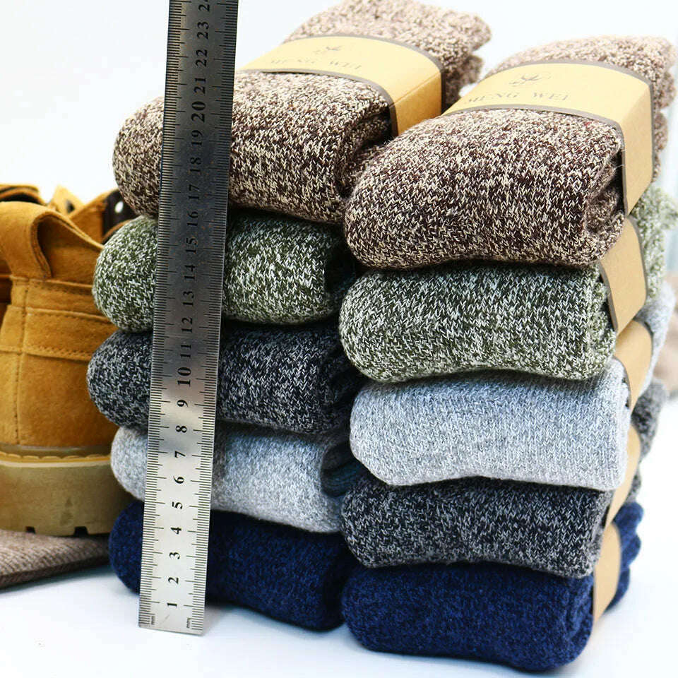 Winter Men&#39;s Merino Wool Socks Super Thick Warm High Quality Harajuku Retro Snow Casual Antifreeze Cashmere Socks Men 3 Pair - KIMLUD