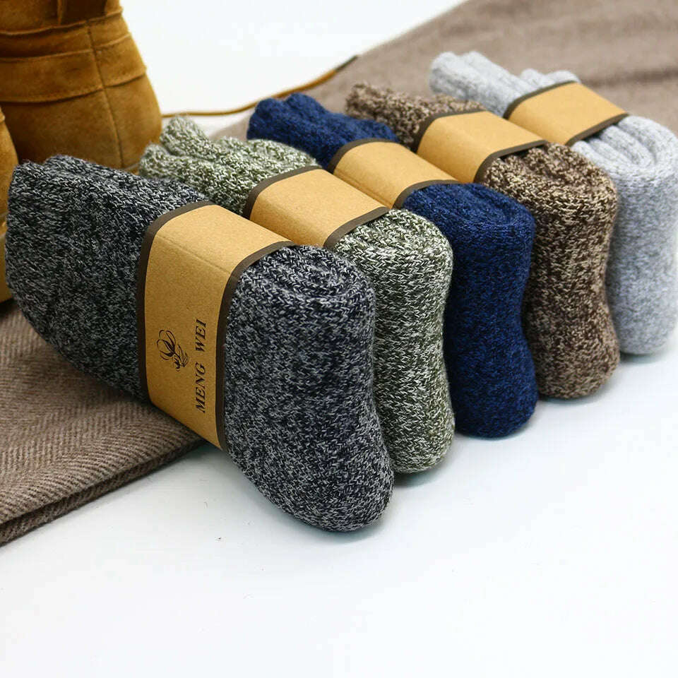 Winter Men&#39;s Merino Wool Socks Super Thick Warm High Quality Harajuku Retro Snow Casual Antifreeze Cashmere Socks Men 3 Pair - KIMLUD