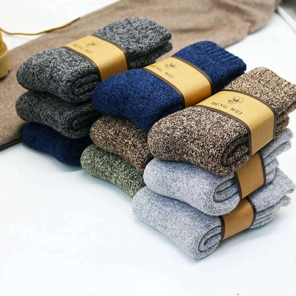 Winter Men&#39;s Merino Wool Socks Super Thick Warm High Quality Harajuku Retro Snow Casual Antifreeze Cashmere Socks Men 3 Pair - KIMLUD