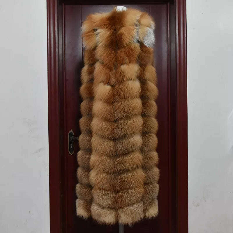 Winter Red Fox Fur Vest Female Real Extended Long Women Red Fox Fur Waistcoat Natural Fox Fur Waistcoat Long Free Shipping - KIMLUD