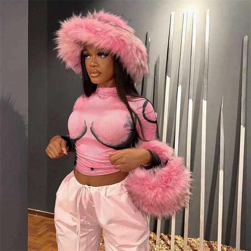 Winter Warm Faux Fur Bucket Hats For Women Girl Big Faux Fur Fluffy Luxury Plush Fisherman Caps Fashion Outdoor Ski Hat - KIMLUD