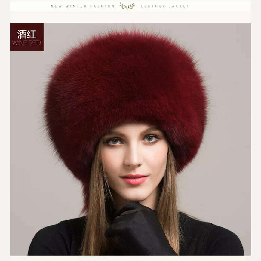 Winter Women Fashion Real Fur Hat Natural Fox Fur Hats Headgear Russian Outdoor Cap Ladies Thicken Warm Fur Caps - KIMLUD