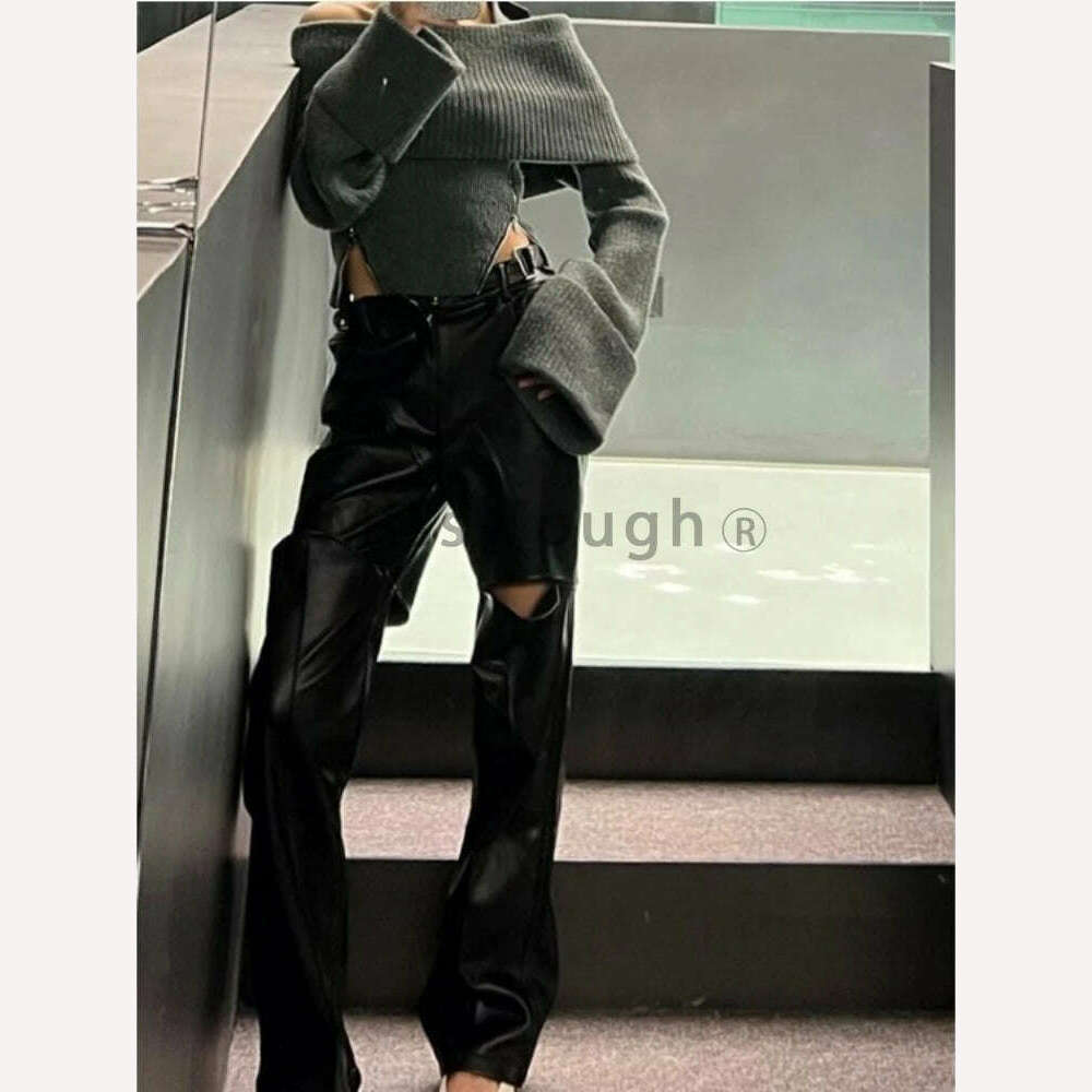 Winter Y2k Elegant Knitted Pullovers Women Slash Neck Vintage Sexy Chic Sweaters Female Korean Fashion Slim Zipper Tops 2023 New - KIMLUD