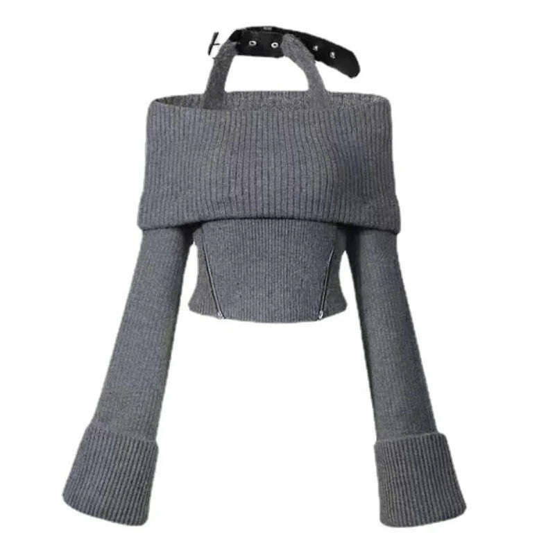 Winter Y2k Elegant Knitted Pullovers Women Slash Neck Vintage Sexy Chic Sweaters Female Korean Fashion Slim Zipper Tops 2023 New - KIMLUD