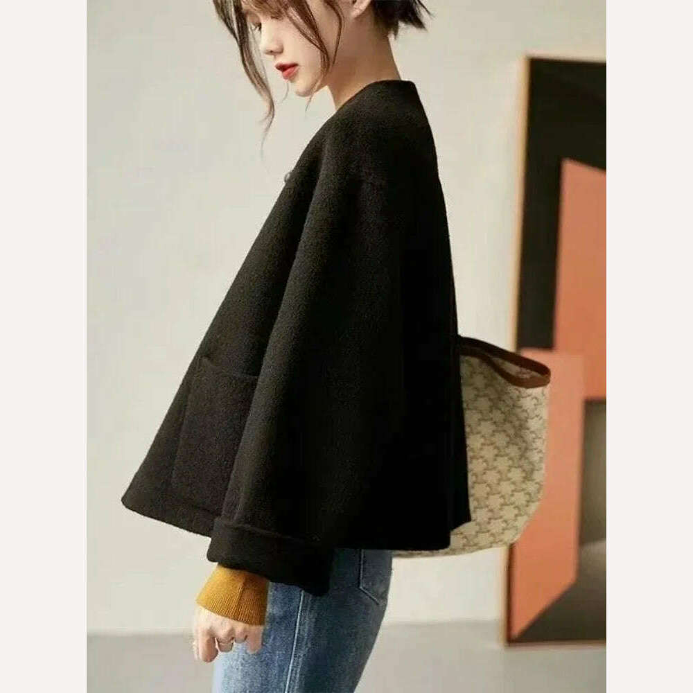 Woman Clothing 2023 Autumn Winter O Neck Solid Coat for Women Korean Fashion Tweed Jacket Temperament Single Breasted New Jacket - KIMLUD