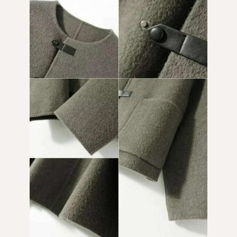 Woman Clothing 2023 Autumn Winter O Neck Solid Coat for Women Korean Fashion Tweed Jacket Temperament Single Breasted New Jacket - KIMLUD