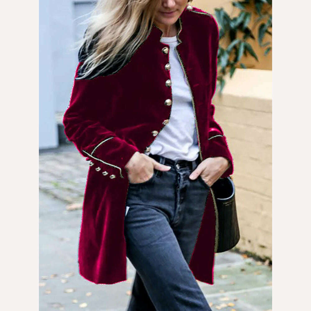 Women Autumn Winter Warm Velvet Jackets Female Streetwear Loose Casual Long Sleeve Coat Patchwork Multiple Buttons Solid Outwear - KIMLUD