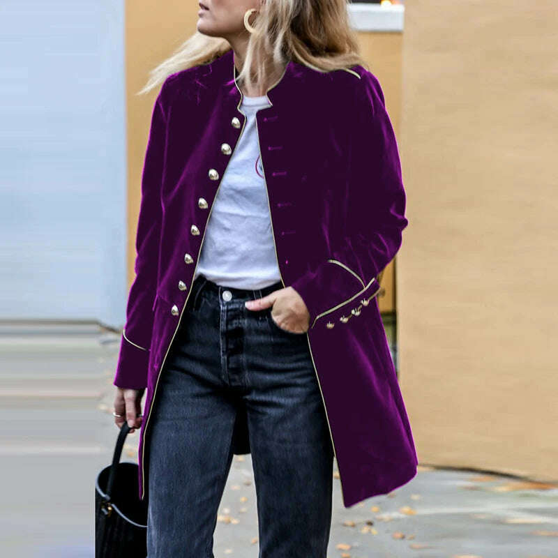 Women Autumn Winter Warm Velvet Jackets Female Streetwear Loose Casual Long Sleeve Coat Patchwork Multiple Buttons Solid Outwear - KIMLUD