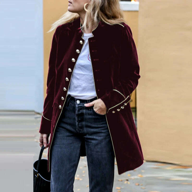 Women Autumn Winter Warm Velvet Jackets Female Streetwear Loose Casual Long Sleeve Coat Patchwork Multiple Buttons Solid Outwear - KIMLUD