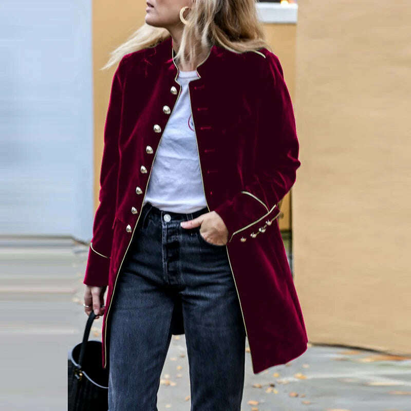 Women Autumn Winter Warm Velvet Jackets Female Streetwear Loose Casual Long Sleeve Coat Patchwork Multiple Buttons Solid Outwear - KIMLUD