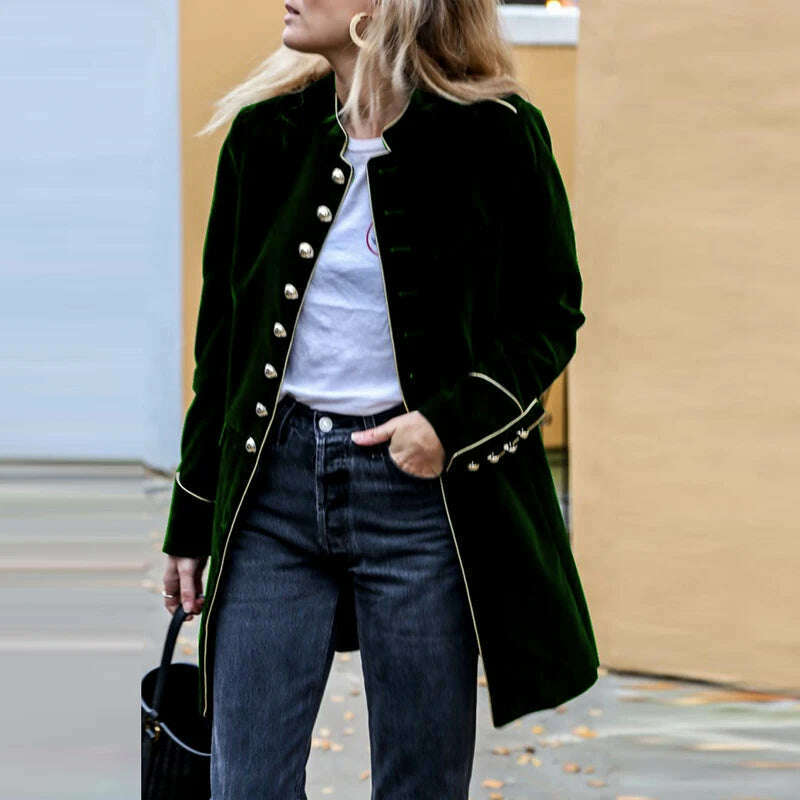 Women Autumn Winter Warm Velvet Jackets Female Streetwear Loose Casual Long Sleeve Coat Patchwork Multiple Buttons Solid Outwear - KIMLUD