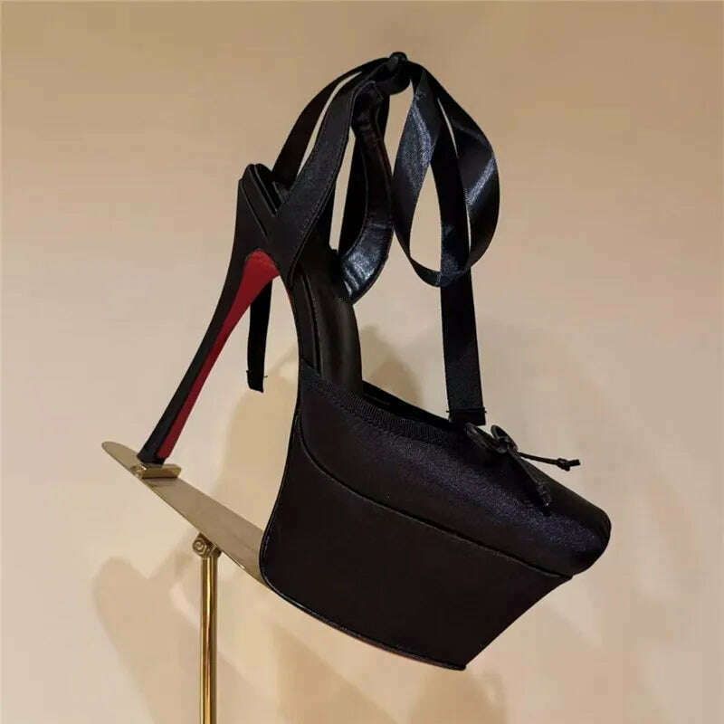 KIMLUD, Women Lace-Up High Heeled Shoes for Woman's Square Toe Thin Heels Platform Pumps Mujer Pleated Slingback Wedding Luxury Sandals, KIMLUD Womens Clothes