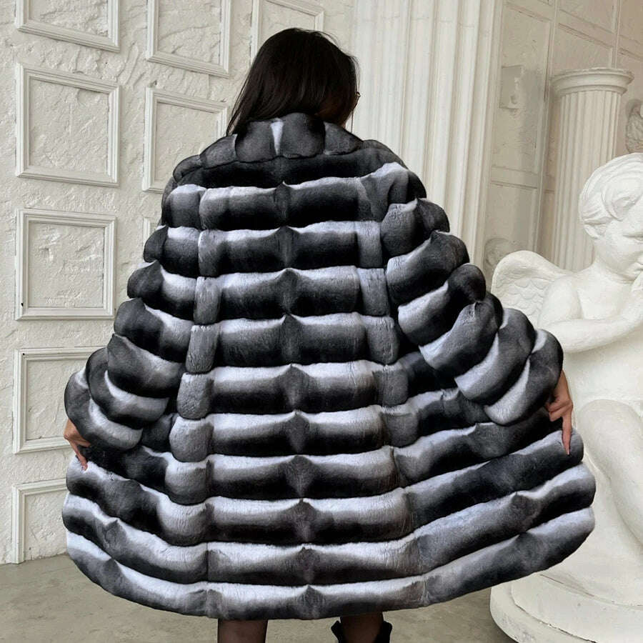 Women Natural Rex Rabbit Fur Coat With Fur Collar Warm Winter Jacket Women Warm Chinchilla Fur Jacket Real Fur Coat New - KIMLUD