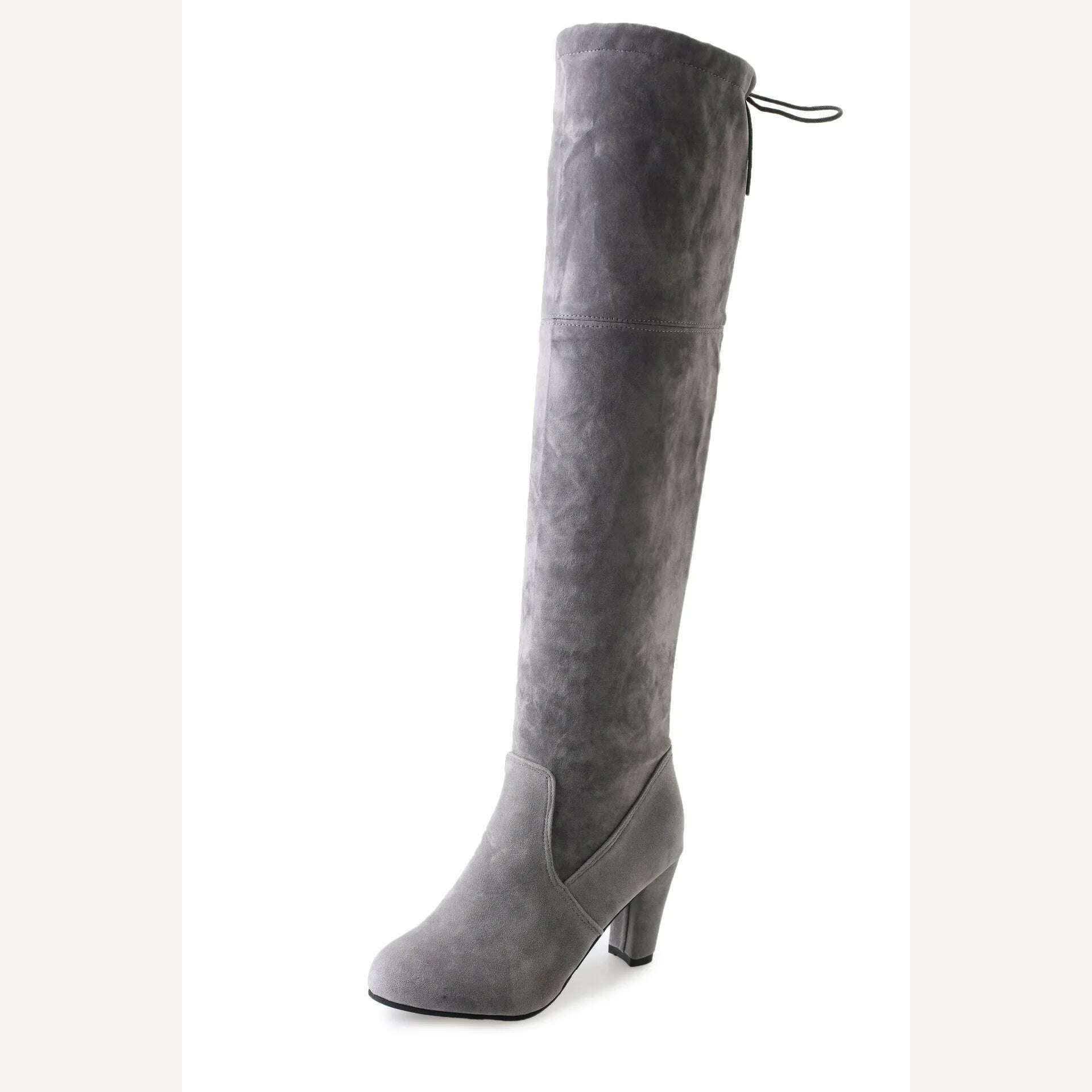 Women Over The Knee Boots Suede Sexy High Heels Lace Up Long Boots Autumn Winter Warm Female Shoes Slim Thigh High Boots Party - KIMLUD