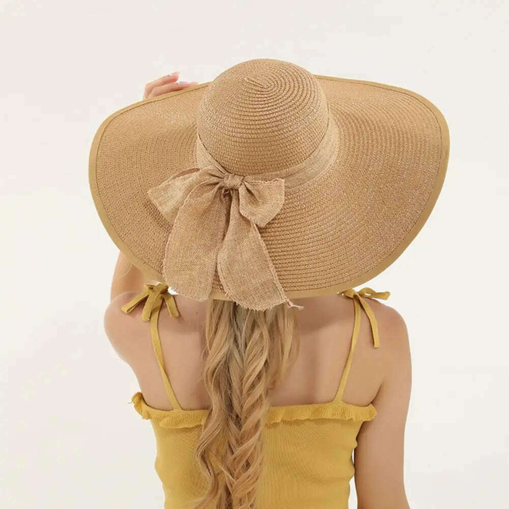 KIMLUD, Women Straw Hat Bow-knot Decor Foldable Sunscreen Summer Holiday Women Fisherman Hat   Women Fisherman Hat  for Adult, KIMLUD Womens Clothes