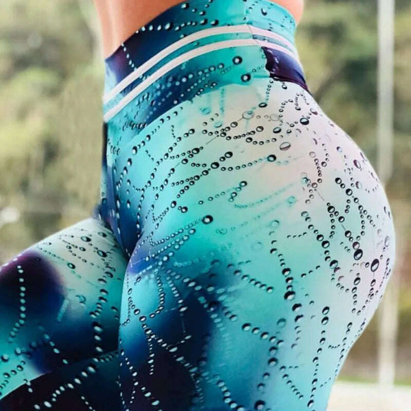 Women Yoga Sports Pants Push Up Pencil Pants Workout Water Droplets Leggings Fitness Print Gym Leggings Elastic Slim Pants Tight - KIMLUD