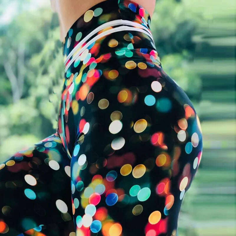 Women Yoga Sports Pants Push Up Pencil Pants Workout Water Droplets Leggings Fitness Print Gym Leggings Elastic Slim Pants Tight - KIMLUD