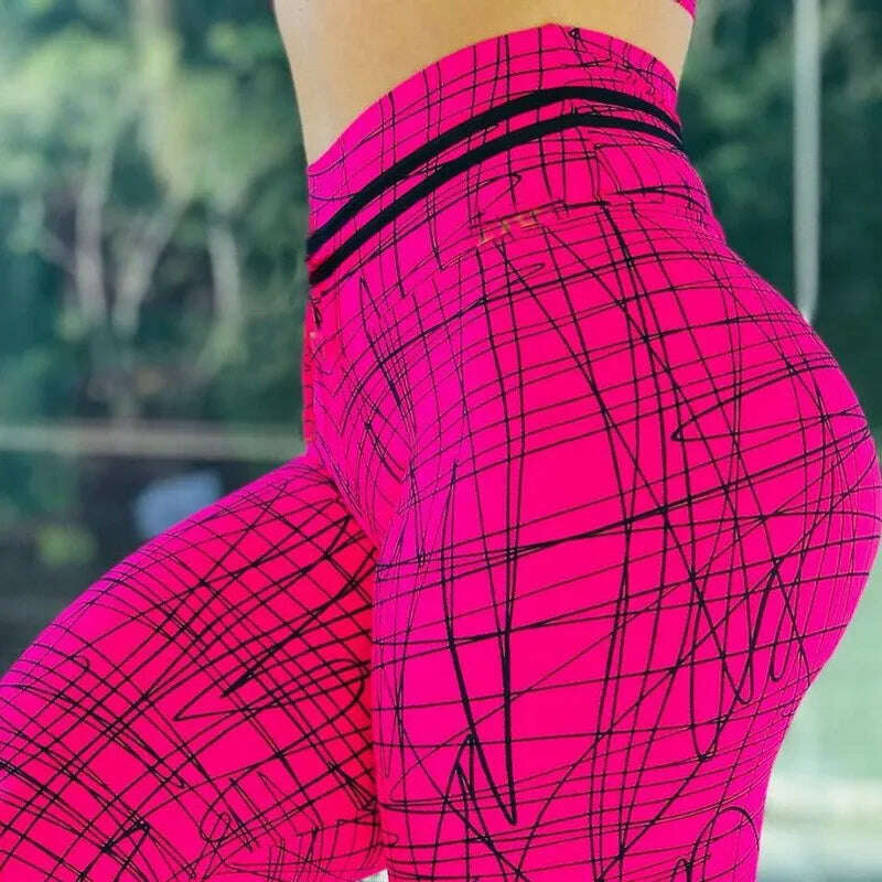 Women Yoga Sports Pants Push Up Pencil Pants Workout Water Droplets Leggings Fitness Print Gym Leggings Elastic Slim Pants Tight - KIMLUD