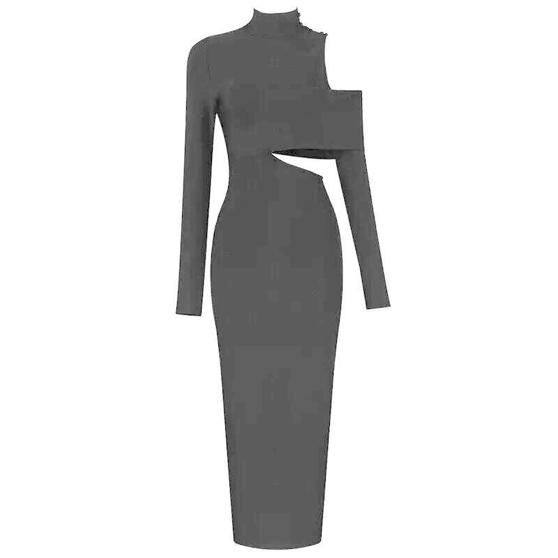 Women&#39;s New Slim Elegant Wrap Long Sleeve Hollow Out Sexy Casual High Split High Street Party Club Mid-Calf Dress - KIMLUD