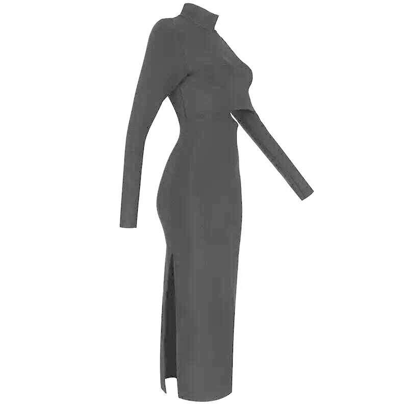 Women&#39;s New Slim Elegant Wrap Long Sleeve Hollow Out Sexy Casual High Split High Street Party Club Mid-Calf Dress - KIMLUD