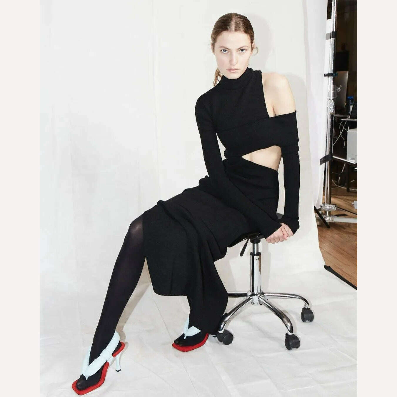 Women&#39;s New Slim Elegant Wrap Long Sleeve Hollow Out Sexy Casual High Split High Street Party Club Mid-Calf Dress - KIMLUD