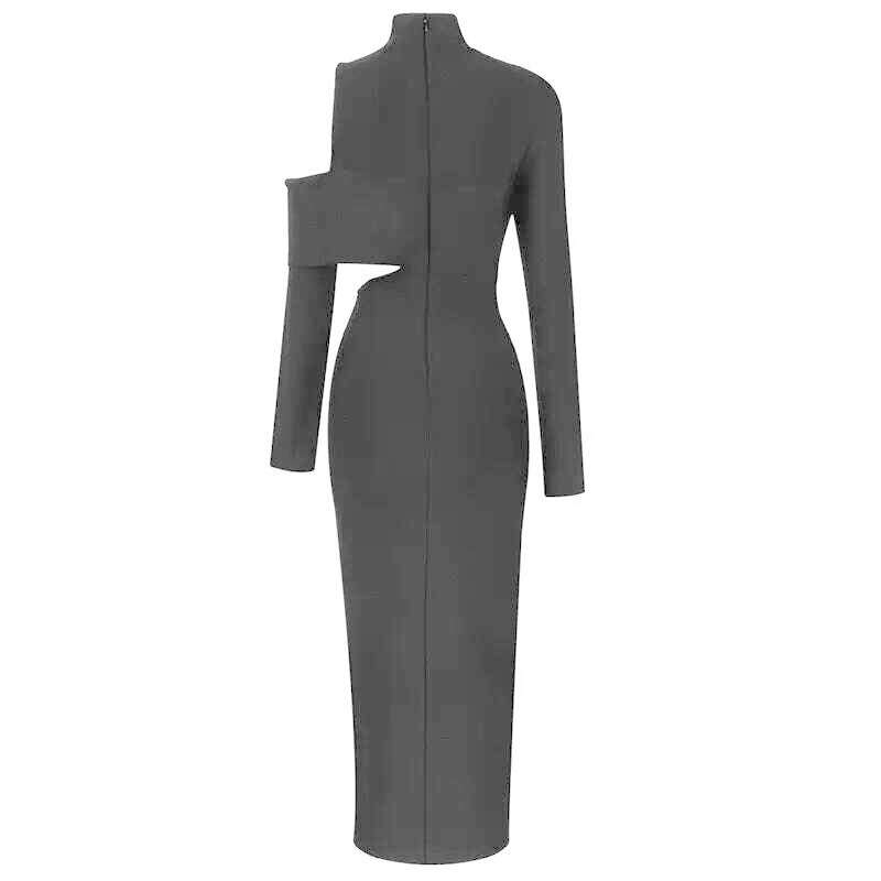 Women&#39;s New Slim Elegant Wrap Long Sleeve Hollow Out Sexy Casual High Split High Street Party Club Mid-Calf Dress - KIMLUD