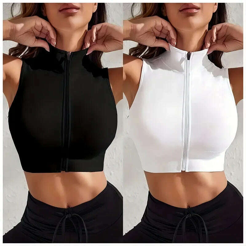 Women's 2-piece Set Close-fitting Breathable Sexy Yoga Zipper Exercise Fitness Vest Top - KIMLUD